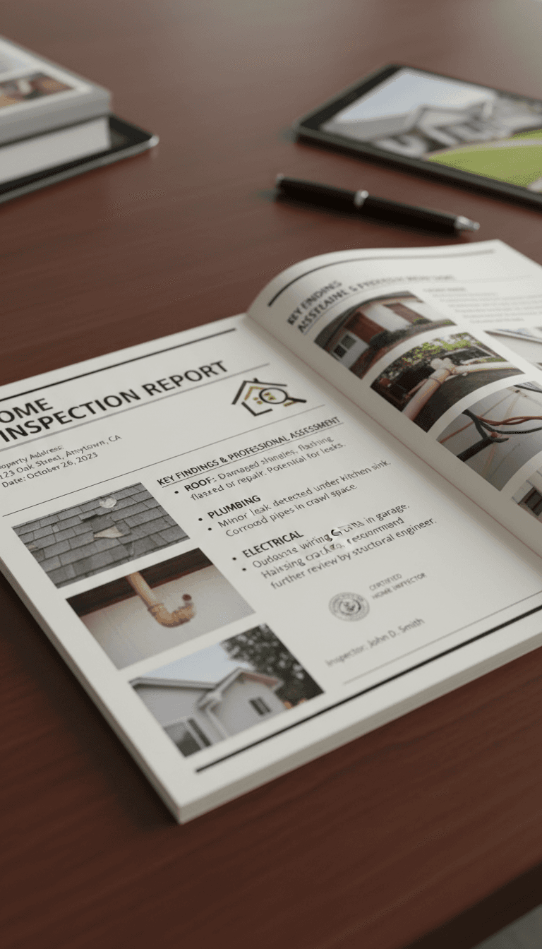 Home inspection report with findings and professional assessment documentation
